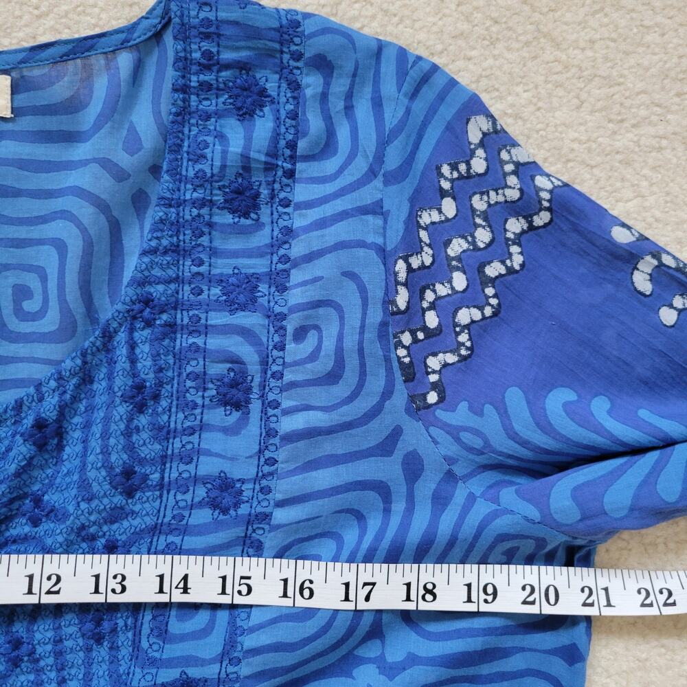 EUC Novica M Embroidered Tunic Dress Tassel Midi/Mini Boho Beachy Cruise Blue - Picture 12 of 16